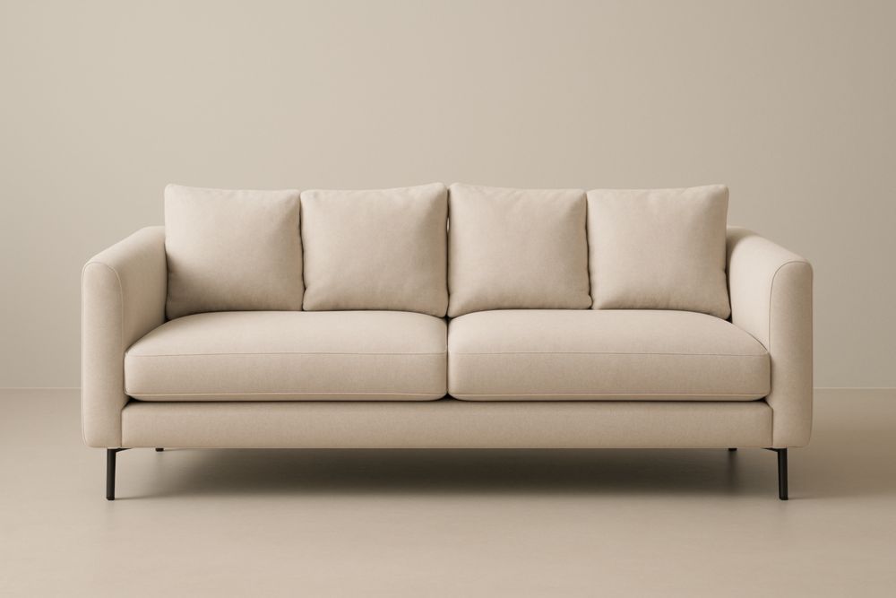 Canapé long 3 places en tissu polyester avec pieds en acier