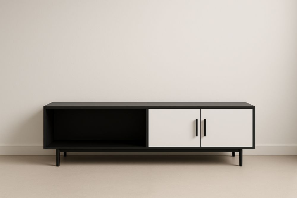 Meuble TV bois MDF Noir/Blanc 120x40x45cm