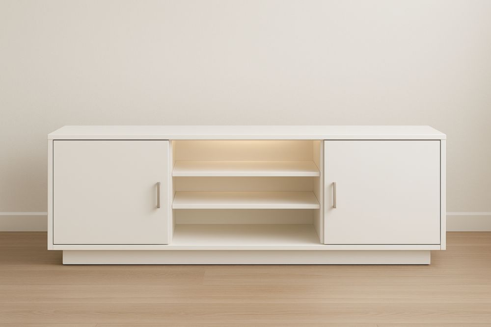 Meuble TV en bois avec étagères réglables