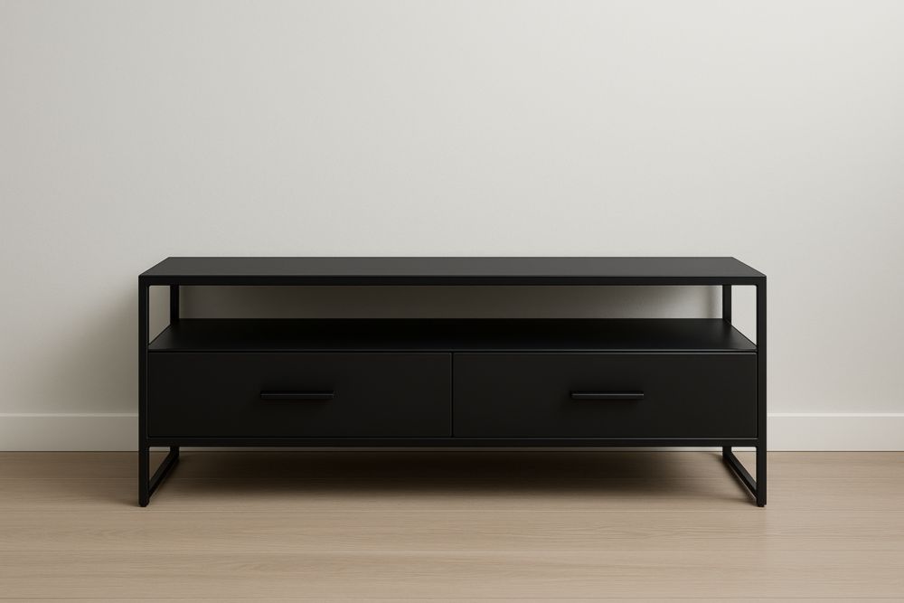 Meuble TV Métal Noir avec 2 Tiroirs