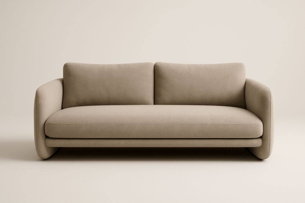 Canapé long 3 places en tissu polyester beige, canapé long