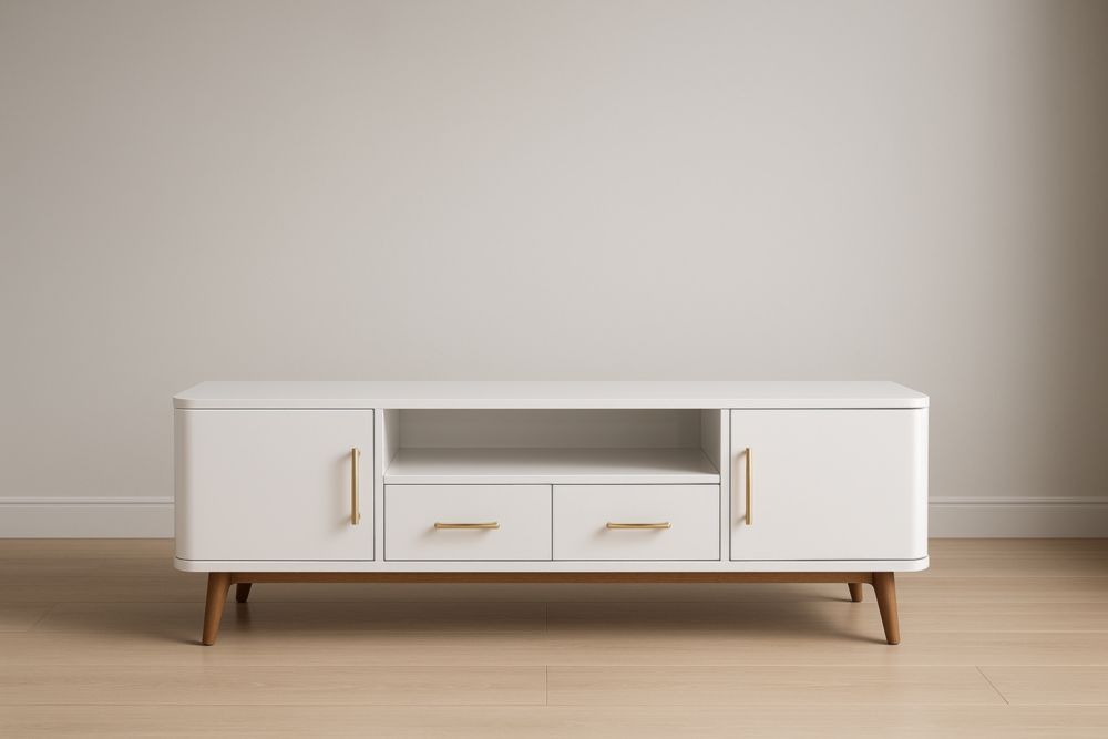 Meuble TV en bois MDF Blanc avec rangement et tiroirs