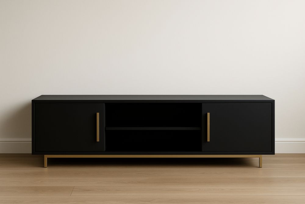 Meuble TV en MDF noir avec poignées en métal 150x40x40 cm