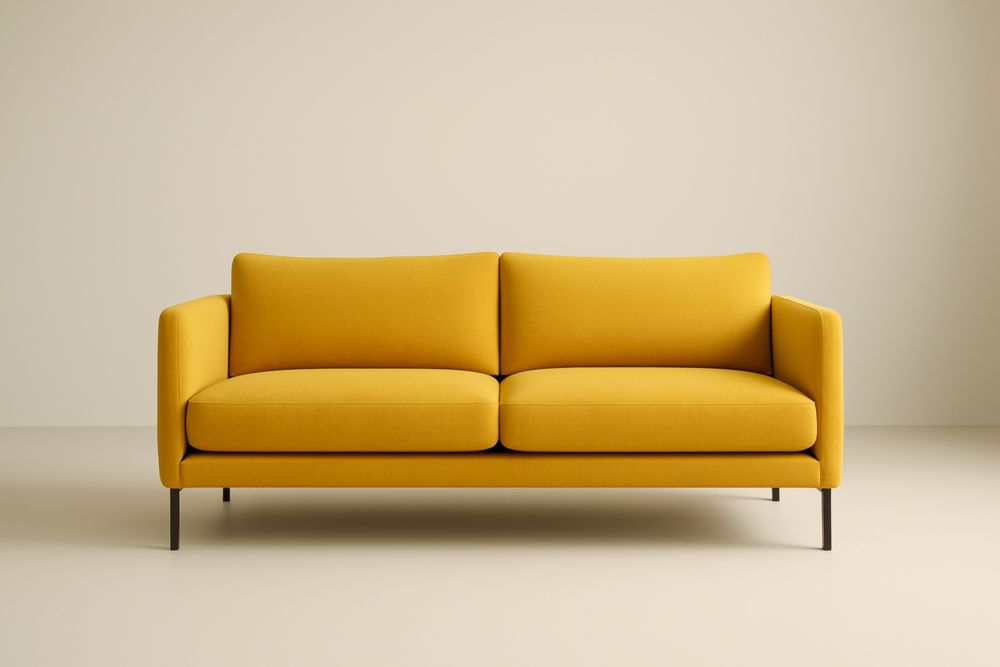 Canapé long 3 places en tissu polyester jaune, canapé long avec pieds en acier 200x85x75 cm(L×l×H)