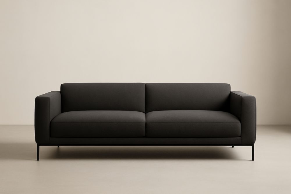 Canapé long 3 places en tissu polyester gris foncé avec structure en acier