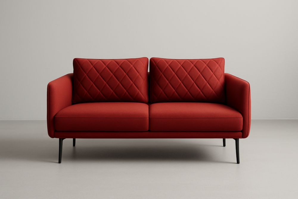 Canapé 2 places en polyester rouge avec pieds en acier