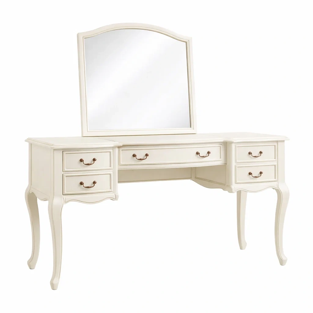 Coiffeuse en bois avec miroir et tiroirs blanc ivoire-DREAM HAVEN PLACE