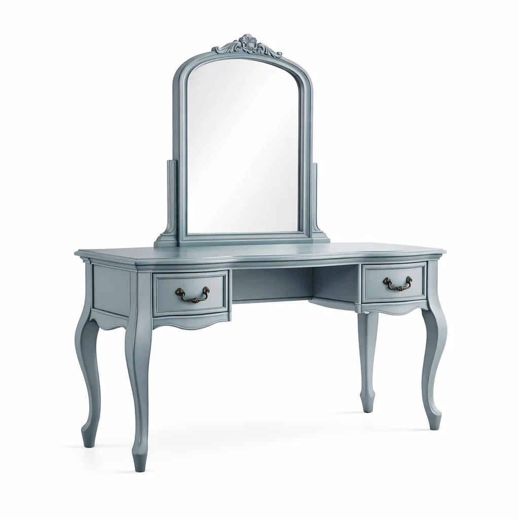 Coiffeuse en bois MDF bleu avec miroir et tiroirs-DREAM HAVEN PLACE