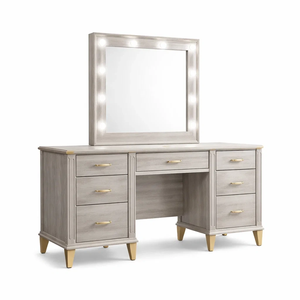 Coiffeuse en bois d’ingénierie avec miroir éclairé LED et tiroirs-DREAM HAVEN PLACE