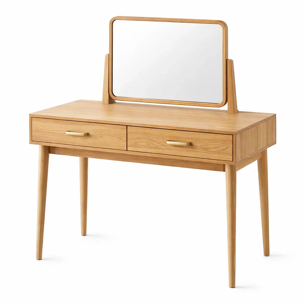 Coiffeuse en bois de chêne avec miroir et tiroirs-DREAM HAVEN PLACE