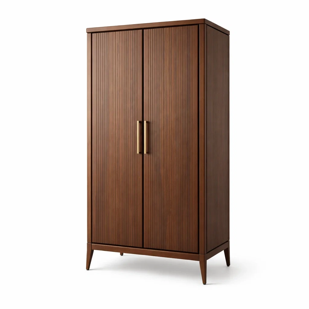 Armoire en bois massif marron avec poignées en métal-DREAM HAVEN PLACE