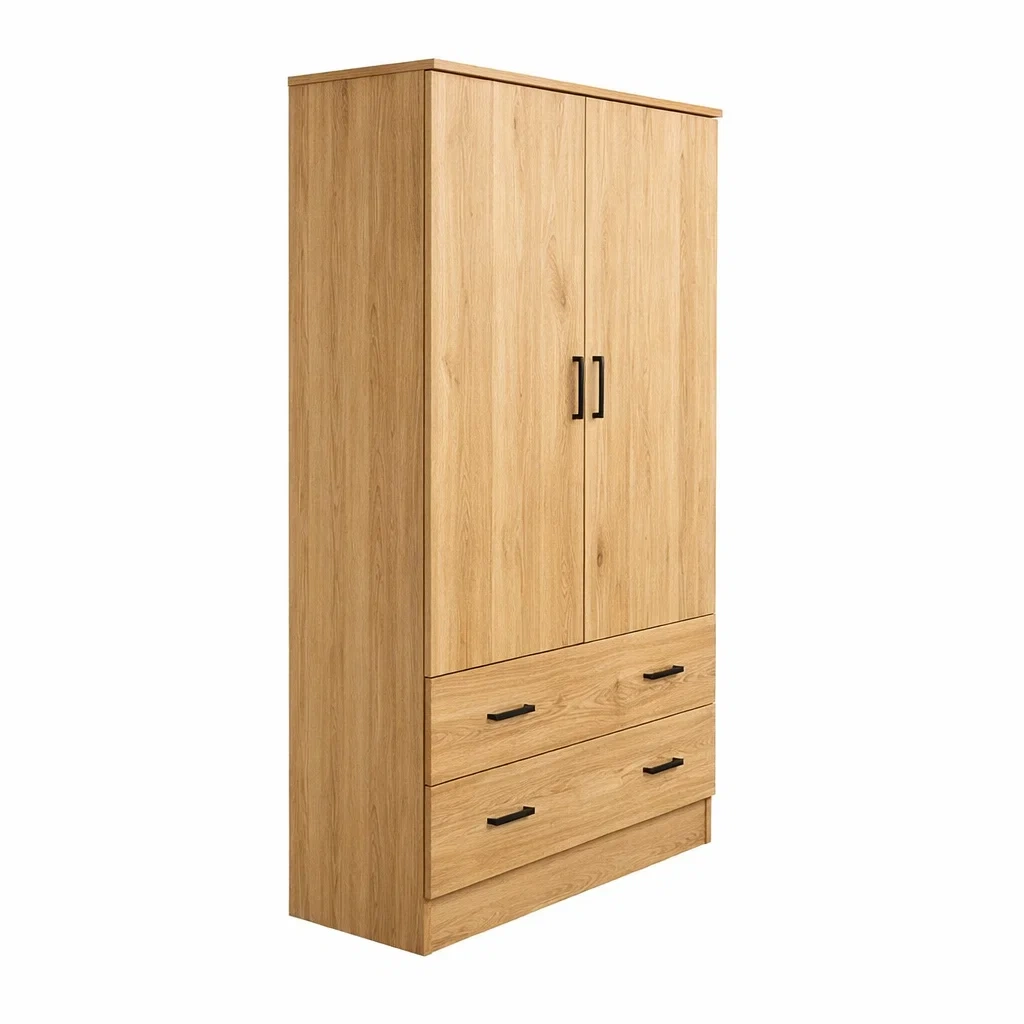 Armoire en bois 2 portes 2 tiroirs 180x90x50 cm-DREAM HAVEN PLACE
