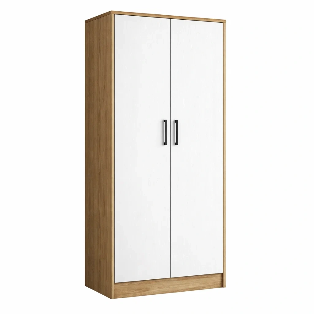 Armoire en bois blanc et bois à deux portes-DREAM HAVEN PLACE