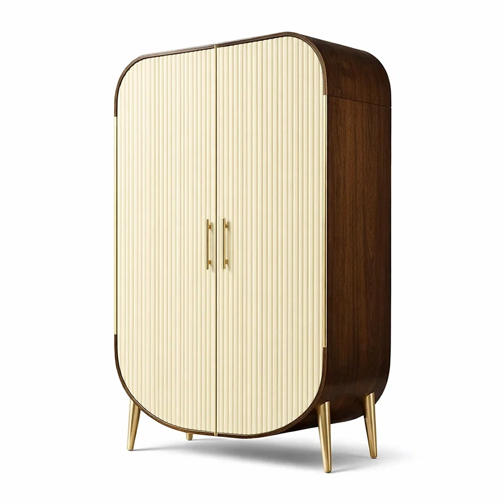 Armoire en bois et panneaux de fibres beige avec pieds et poignées dorés-DREAM HAVEN PLACE