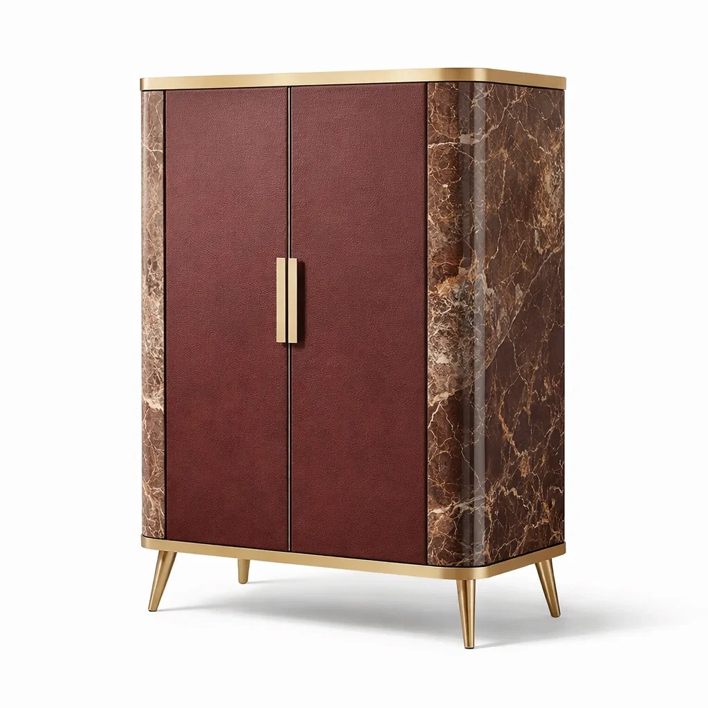 Armoire en bois PU et effet marbre avec pieds métalliques dorés-DREAM HAVEN PLACE