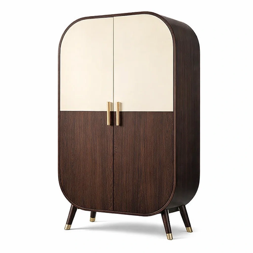 Armoire ovale bois marron et crème avec poignées métalliques-DREAM HAVEN PLACE