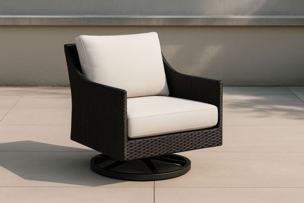 Poltrona in Rattan Nero con Cuscini in Poliestere Crema