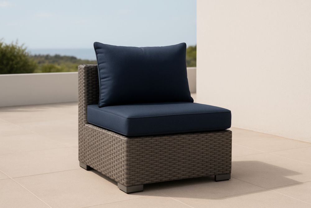 Poltrona da Esterno in Rattan con Cuscini Blu