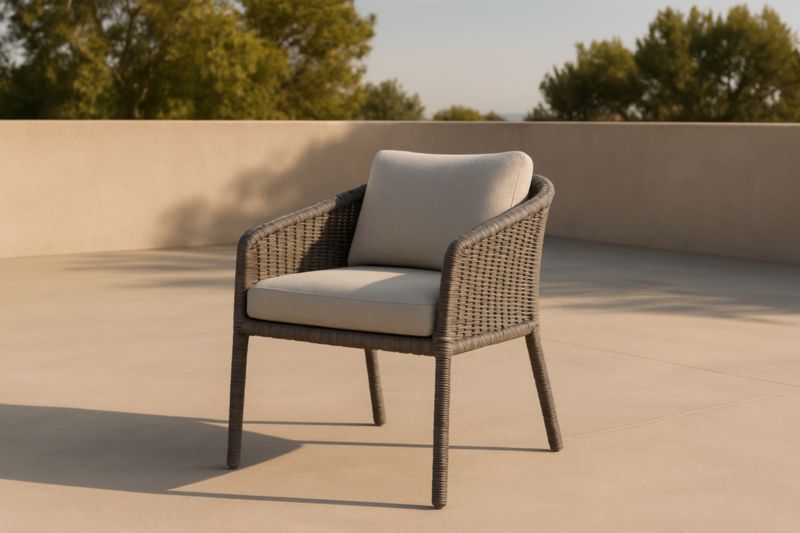 Sedia da giardino in rattan sintetico con cuscini in poliestere Grigio/Grigio chiaro