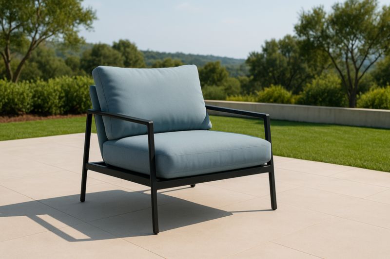 Poltrona da Esterno in Alluminio con Cuscini in Poliestere Azzurro