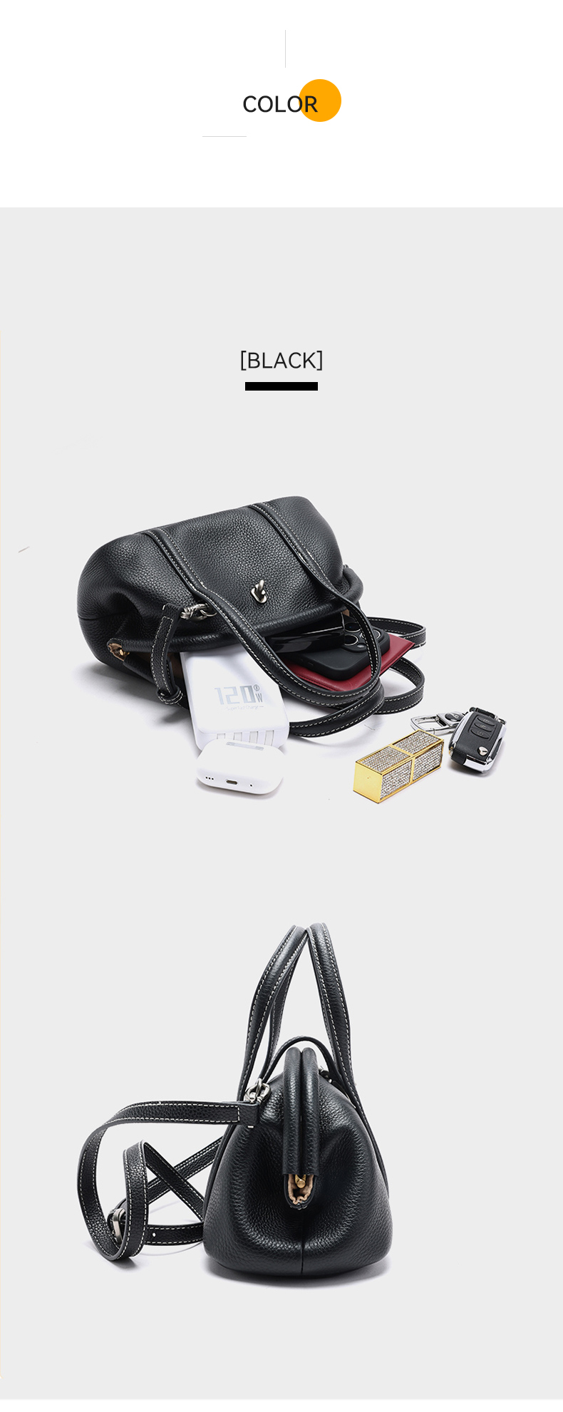 Dumpling Bag for Women – Premium Leather Handle & Crossbody Bag for Work & Everyday Use – Elegant & Versatile 24cm