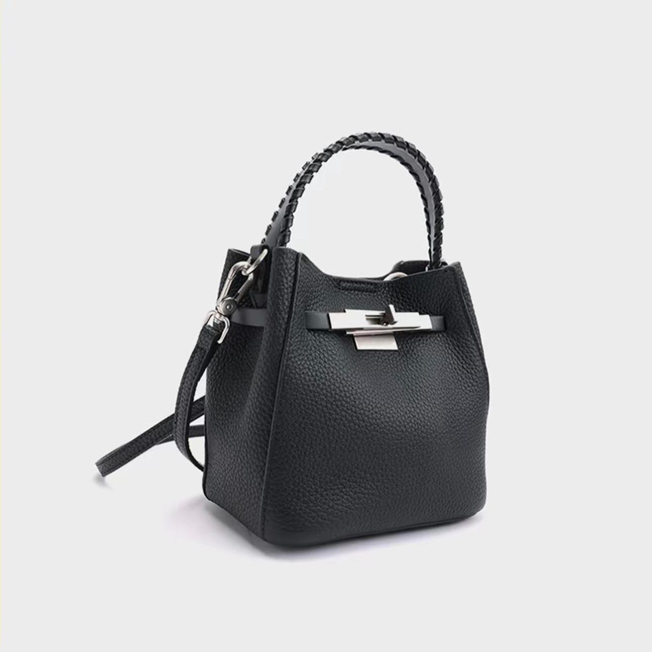 Mini Genuine Leather Bucket Bag — Stylish and lightweight, can be worn on one shoulder or crossbody