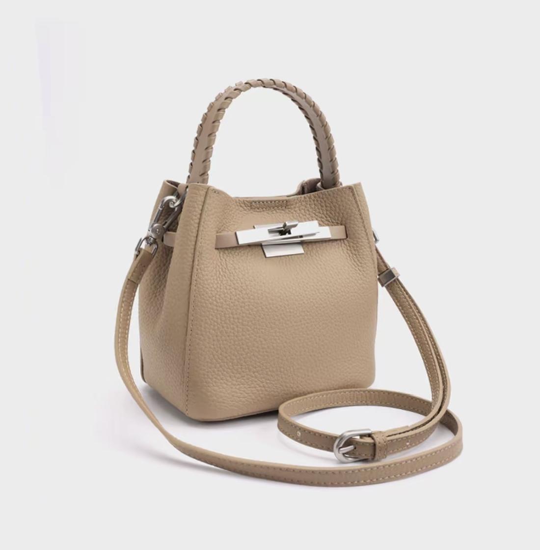 Mini Genuine Leather Bucket Bag — Stylish and lightweight, can be worn on one shoulder or crossbody