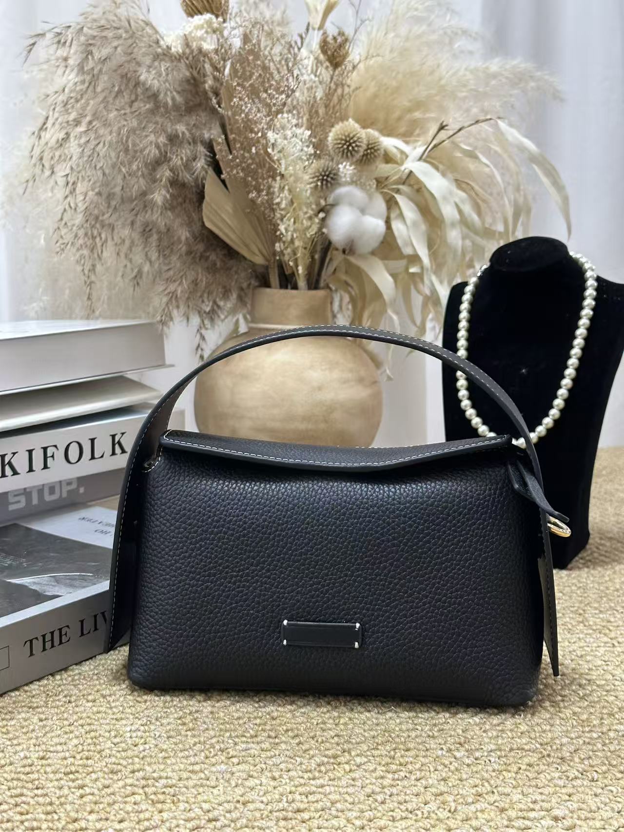 Cowhide Leather  top handle bag
