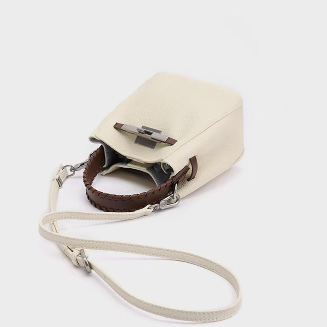 Mini Genuine Leather Bucket Bag — Stylish and lightweight, can be worn on one shoulder or crossbody