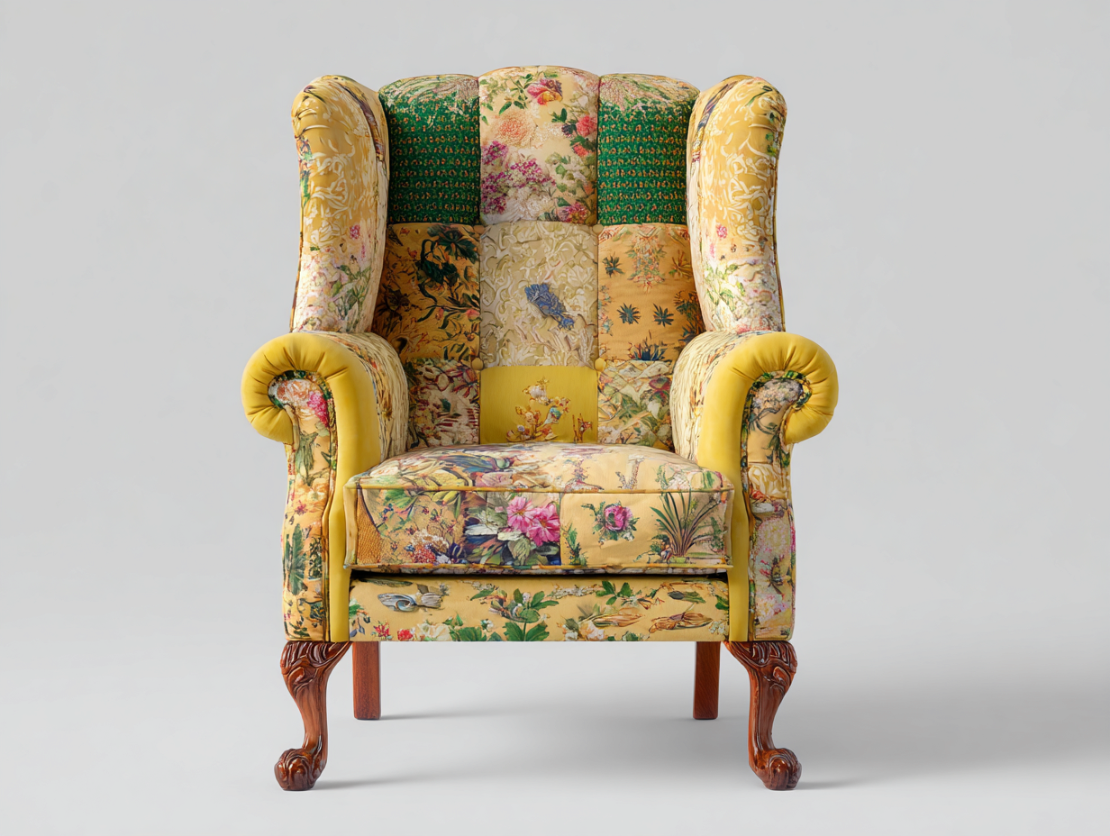 Ohrensessel-Stoff-Holz-88x94x112 cm-Gelb-Grün-Retro-Vintage-Loftuphub