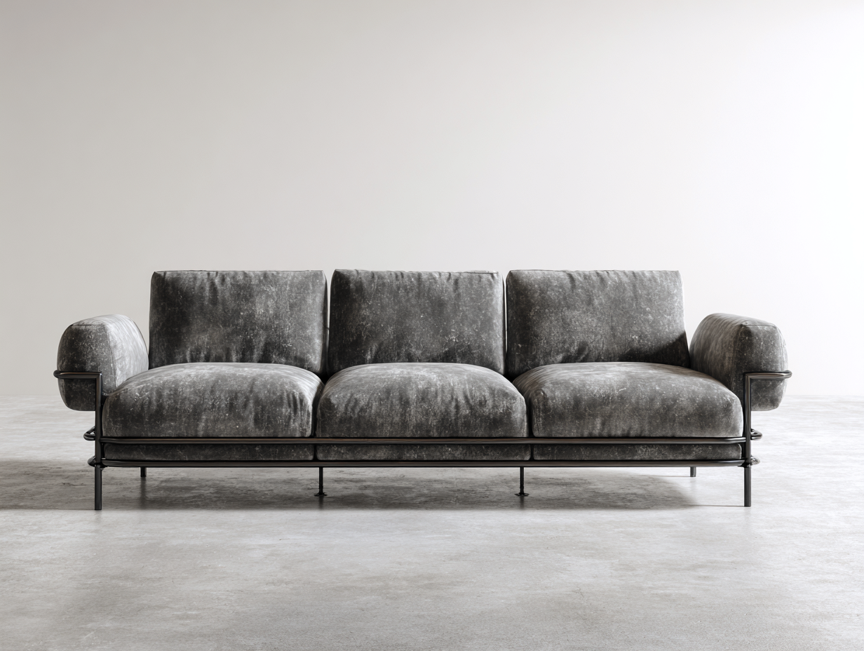 3 Sitzer Sofas - Samt-Metall - 224x92x78 cm - Grau - Industrial Design-Loftuphub