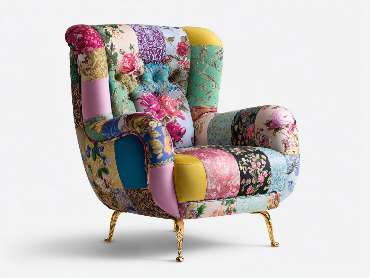 Ohrensessel-Stoff-Metall-Holz-82x88x108 cm-Mehrfarbig-Glamour-Vintage-Loftuphub