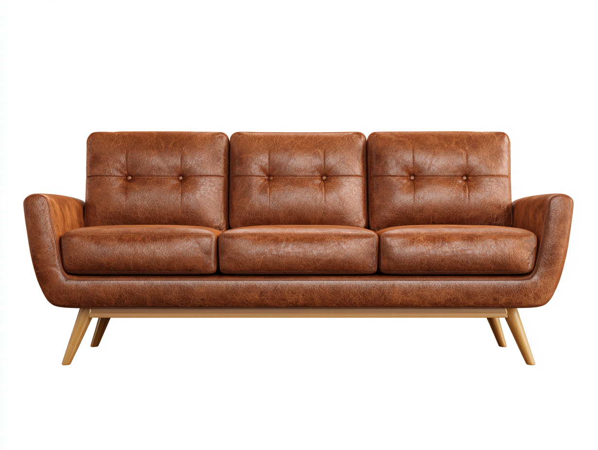 3 Sitzer Sofas - Leder-Holz - 212x88x83 cm - Braun - Skandinavisches Design-Loftuphub