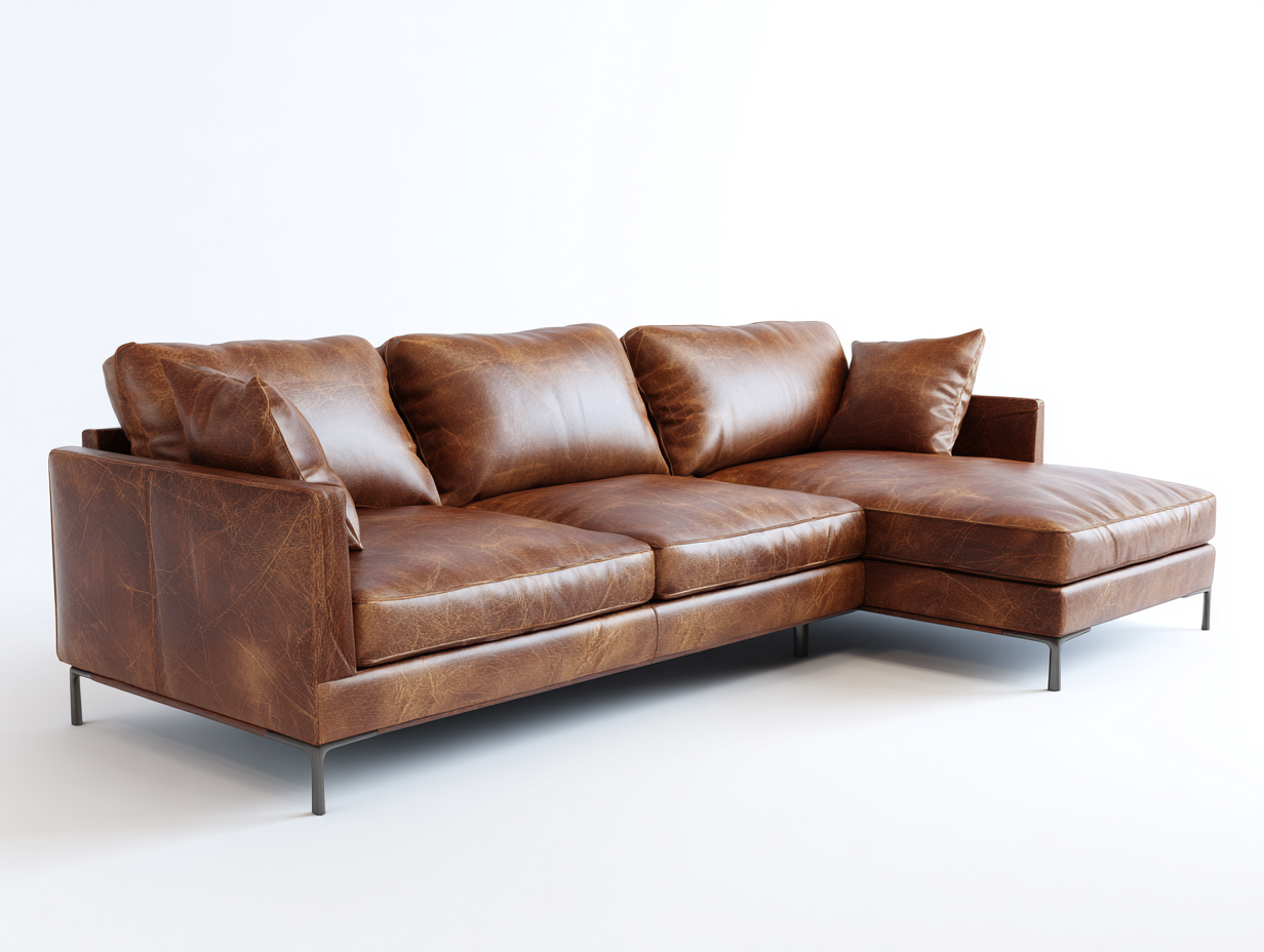 Ecksofa - Leder-Metall - 288x178x86 cm - Braun - Modernes Wohnzimmer-Design-Loftuphub