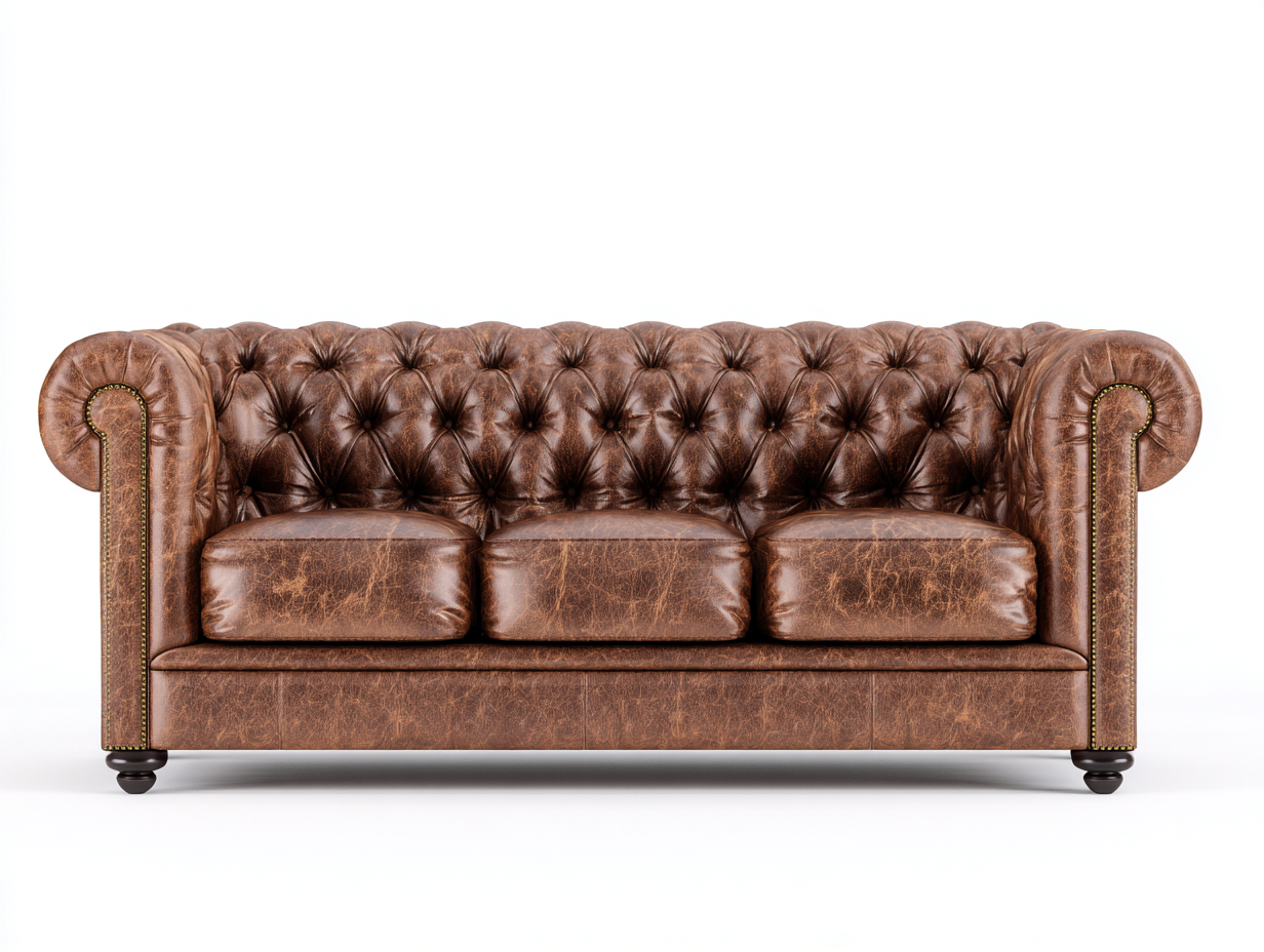 3 Sitzer Sofas - Leder-Holz - 226x90x74 cm - Braun - Chesterfield Stil-Loftuphub