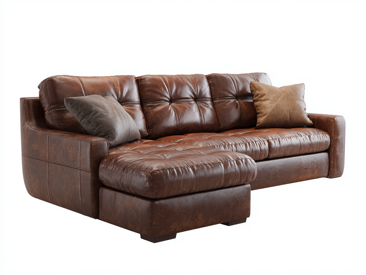 Ecksofa - Leder-Holz - 284x176x86 cm - Dunkelbraun - Modernes Wohnzimmer-Design-Loftuphub