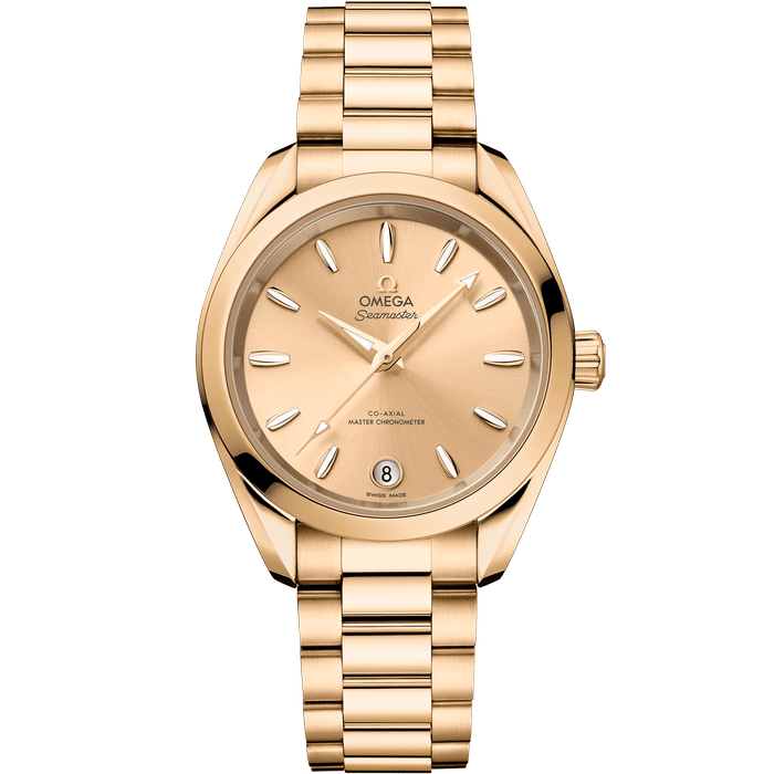 Hodinky OMEGA Seamaster Aqua Terra Shades 34 mm, pouzdro z 18K zlata Moonshine™ s náramkem z 18K zlata Moonshine™