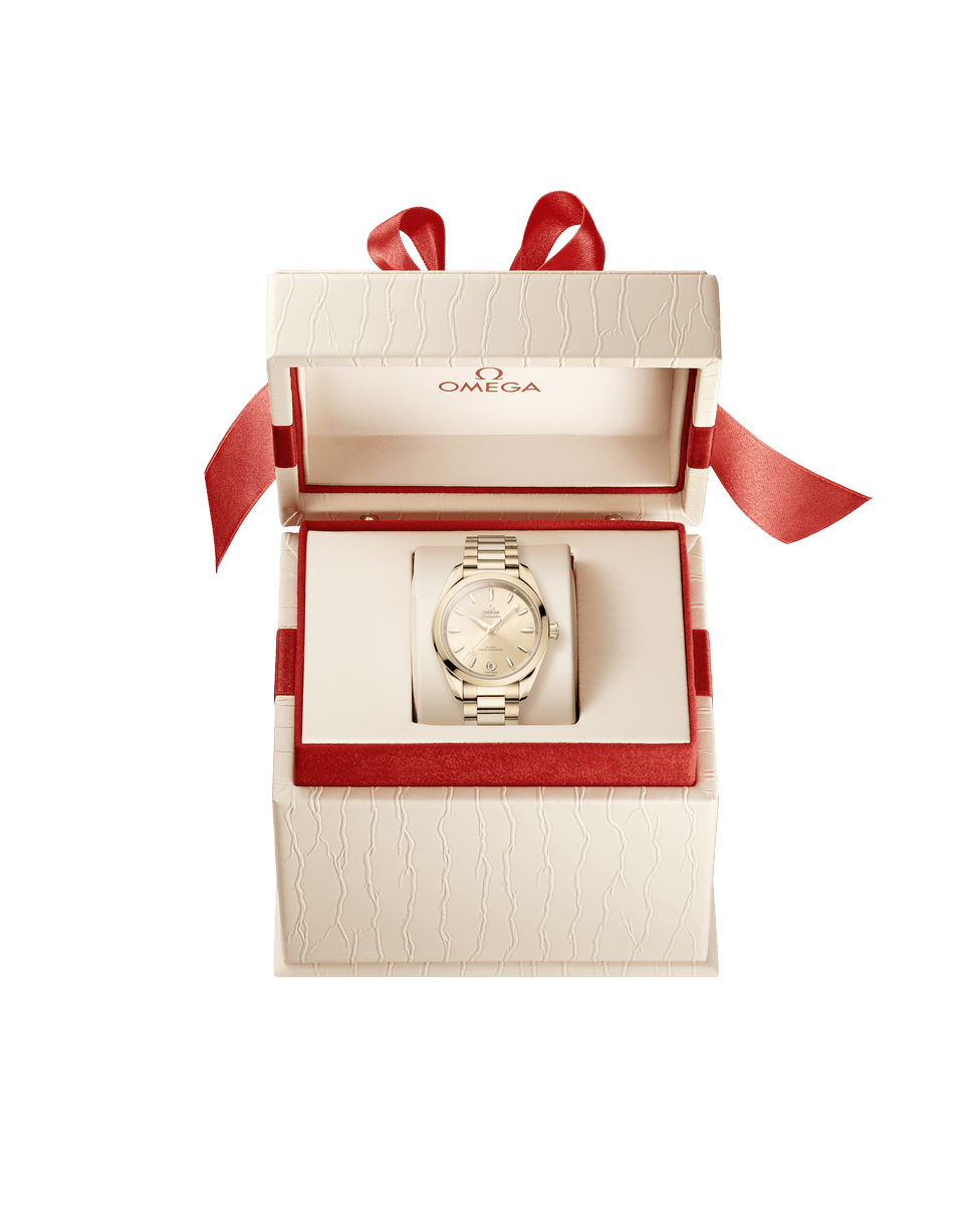 Hodinky OMEGA Seamaster Aqua Terra Shades 34 mm, púzdro z 18K zlata Moonshine™ s náramkom z 18K zlata Moonshine™