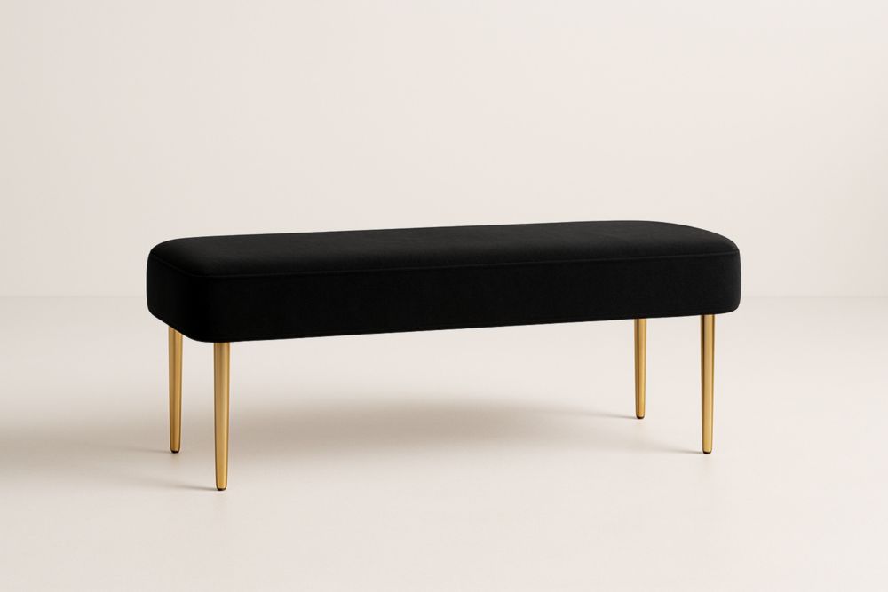Panca fondo letto in velluto con gambe metalliche dorate