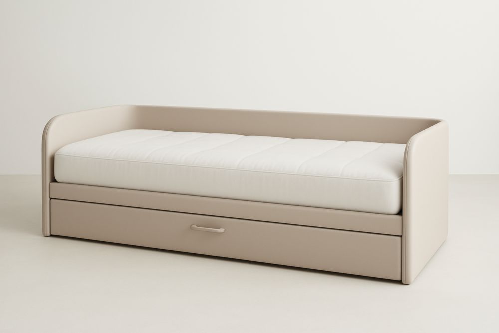 Letto giorno singolo in legno MDF con cassetto beige