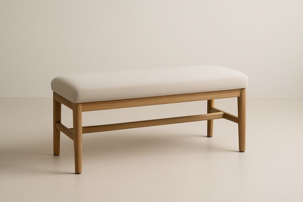 Panca fondo letto in legno con seduta in tessuto beige