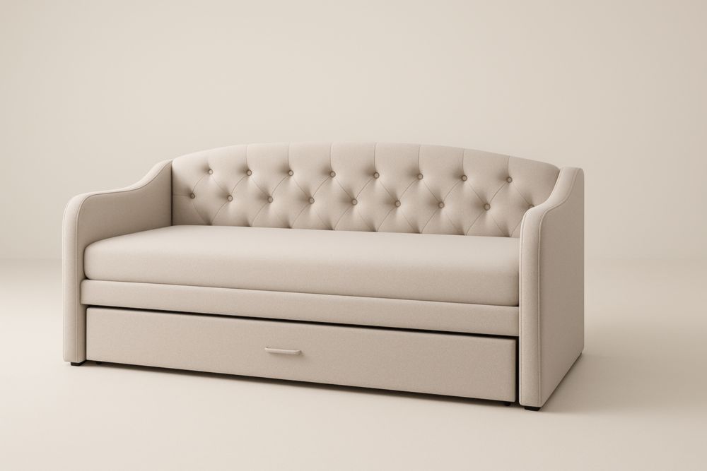 Daybed in tessuto di poliestere beige con cassetto