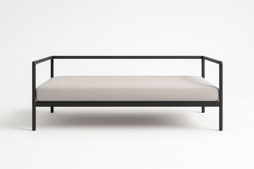 Letto da giorno in acciaio e tessuto di poliestere nero e grigio 200x80x70 cm(Lu×L×H)