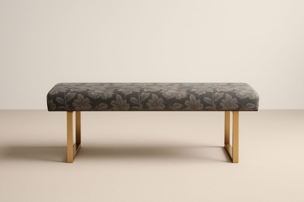 Panca fondo letto in metallo e tessuto floreale grigio