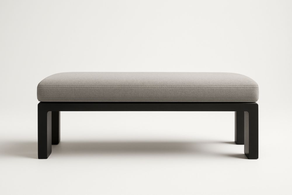 Panca fondo letto in poliestere grigio e legno nero