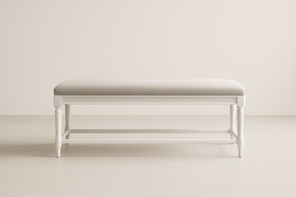 Panca fondo letto in legno massello con seduta in poliestere bianco