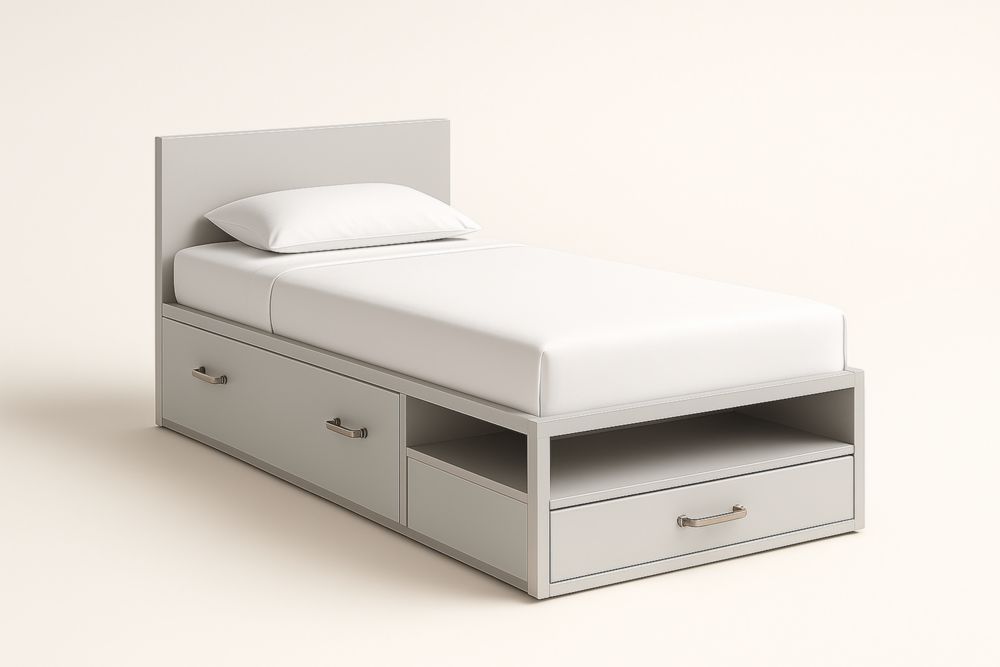 Letto singolo in MDF bianco con spazio contenitivo a due cassetti 200x100x40 cm(Lu×L×H)