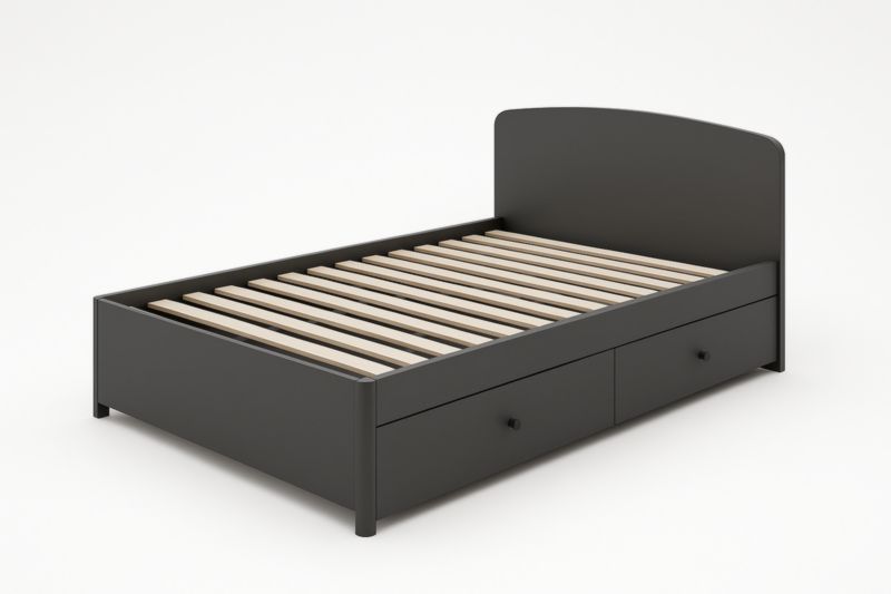 Letto matrimoniale in legno nero con contenitore