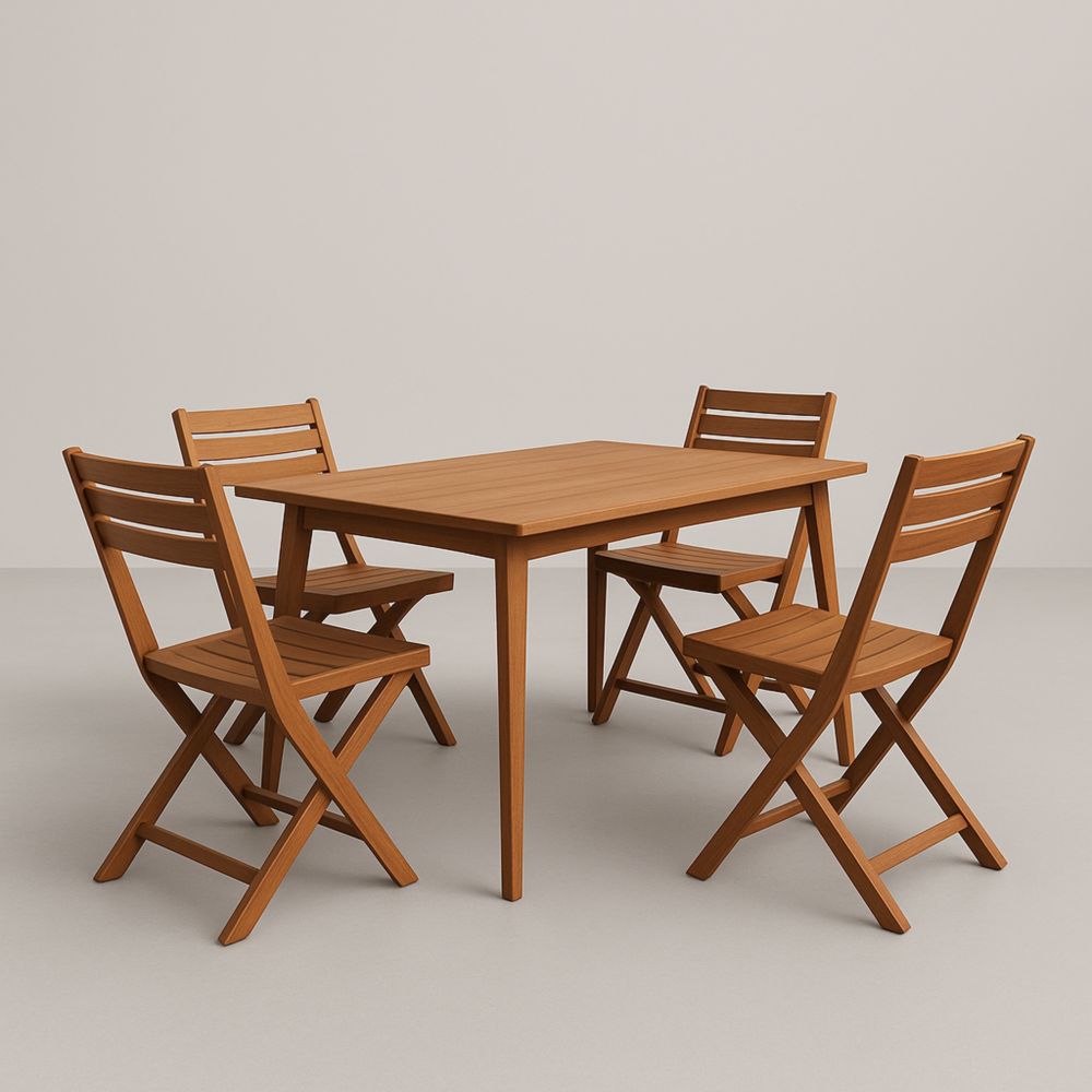 Set Tavolo e Sedie da Giardino in Legno Pieghevoli 4 Persone