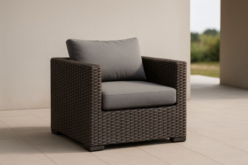 Poltrona da Esterno in Rattan Sintetico con Cuscini Grigi